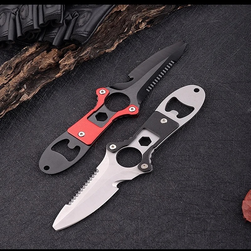 Dive Knife Titanium - Multifunktionales Messer aus Edelstahl, Tauchwerkzeug, Wasserrettungs-Seilschneider,